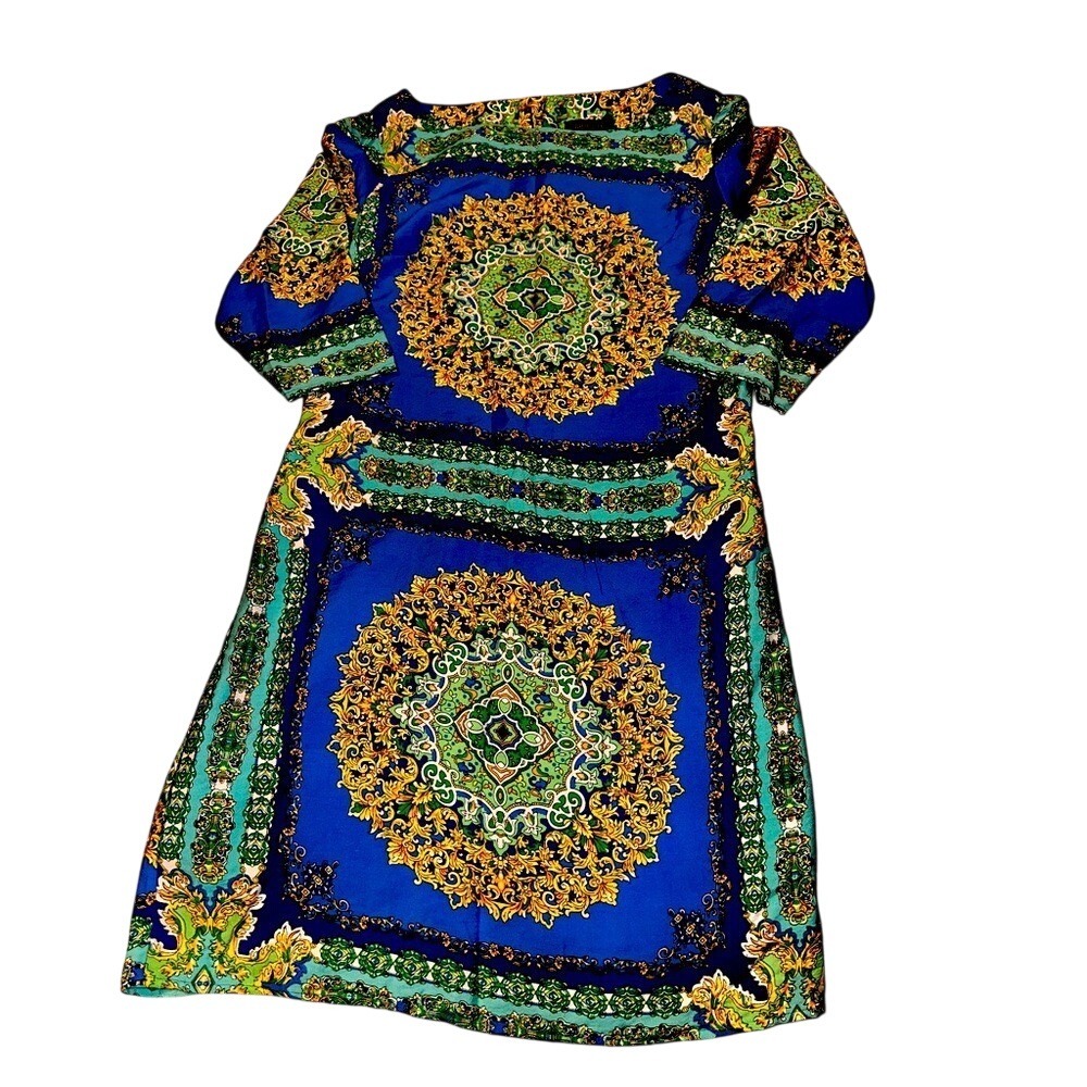 Laundry by Shelli Segal Petites Blue Medallion Print Shift Dress Mini 31" Length